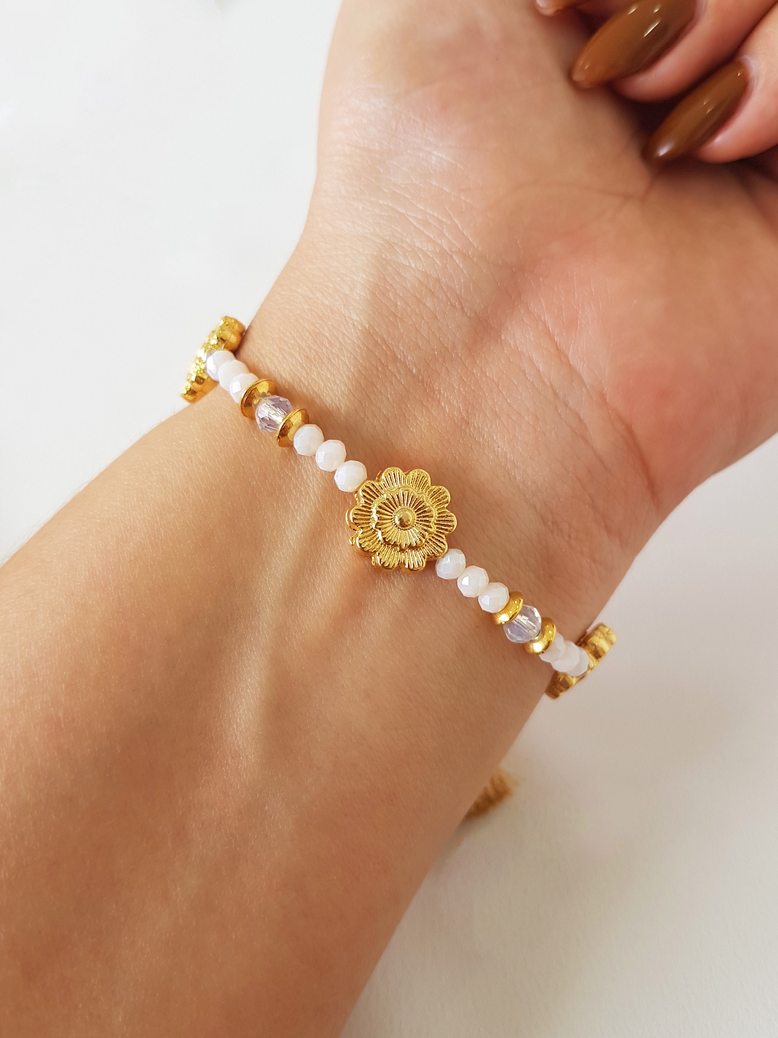 PULSERA 3 FLORES CARAMELO